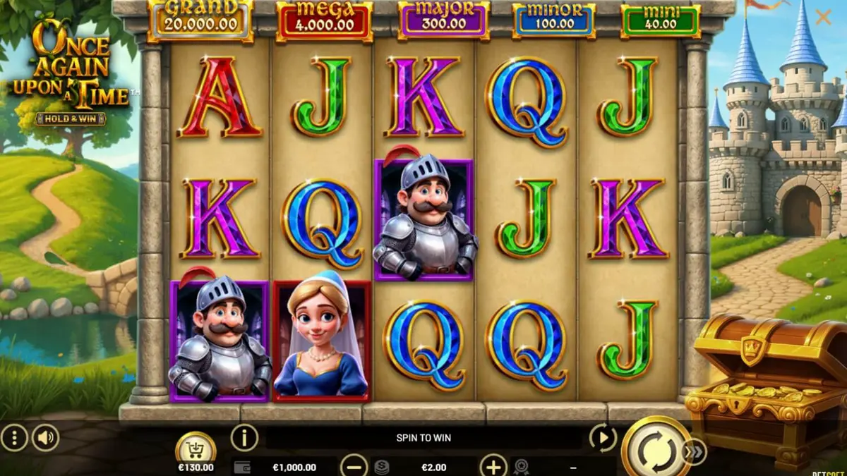 Tampilan visual slot Once Again Upon A Time dengan tema ksatria dan naga