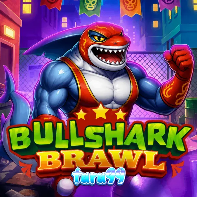 Tampilan visual slot Bullshark Brawl dengan karakter hiu petarung