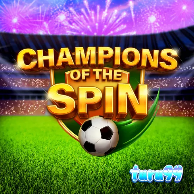 Tampilan visual slot Champions of the Spin dengan tema stadion sepak bola